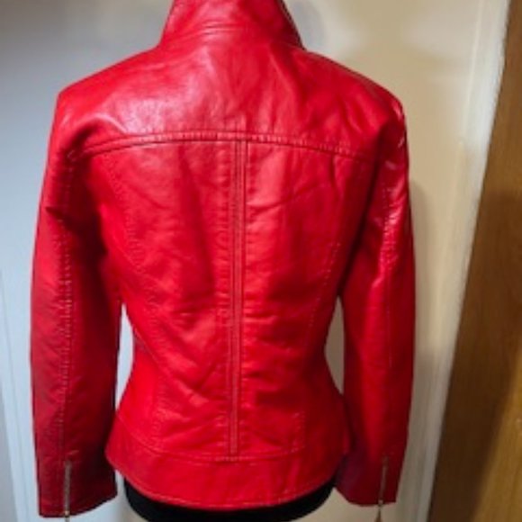 NWOT, LOVE U DEAR, FAUX LEATHER RED JACKET - Picture 2 of 4